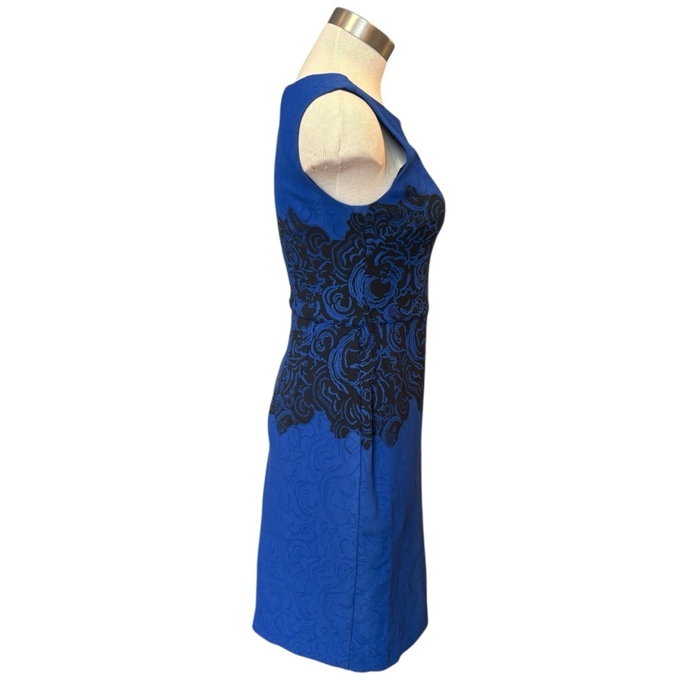 Joseph Ribkoff Dress Bodycon Royal Blue Black Knee Length Stretch Sz. 8 - Picture 5 of 8